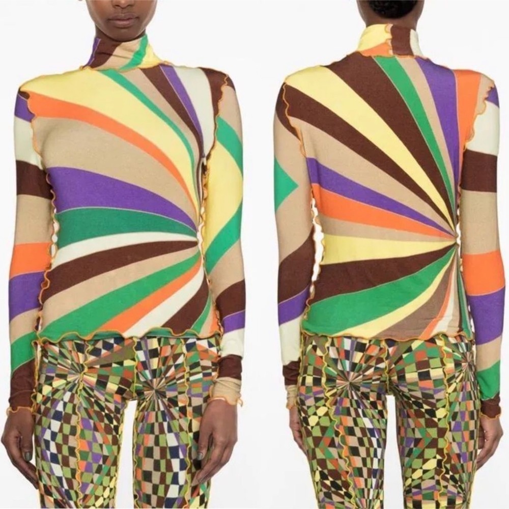 SIEDRES Women’s 34 (US XS) NWT Cody Sun Ray Graphic Print Top High Neck Shirt